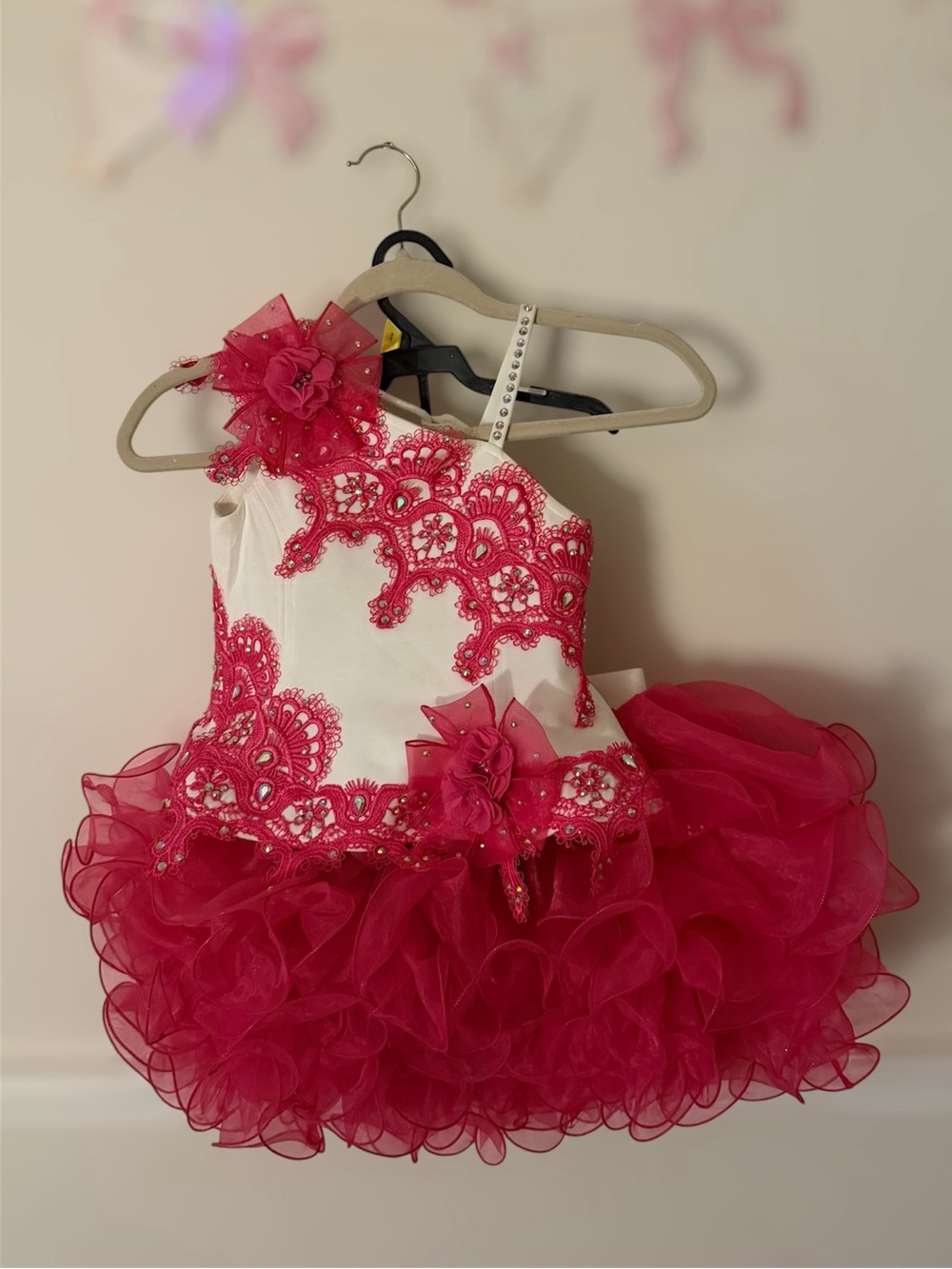 Girls glitz two piece pageant dress set hot pink & white